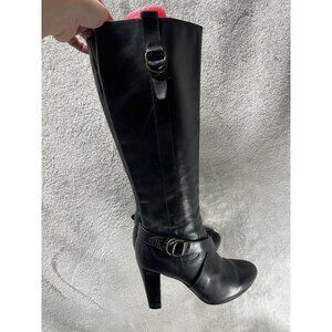Cole Haan N Air Women’s 7.5 Black Calf Leather Buckle Knee High Heeled Boots